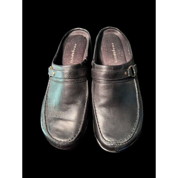 Easy Spirit Woman’s Comfort Esdonnica Black Smooth Leather Mules 7 1/2 M - Picture 2 of 13